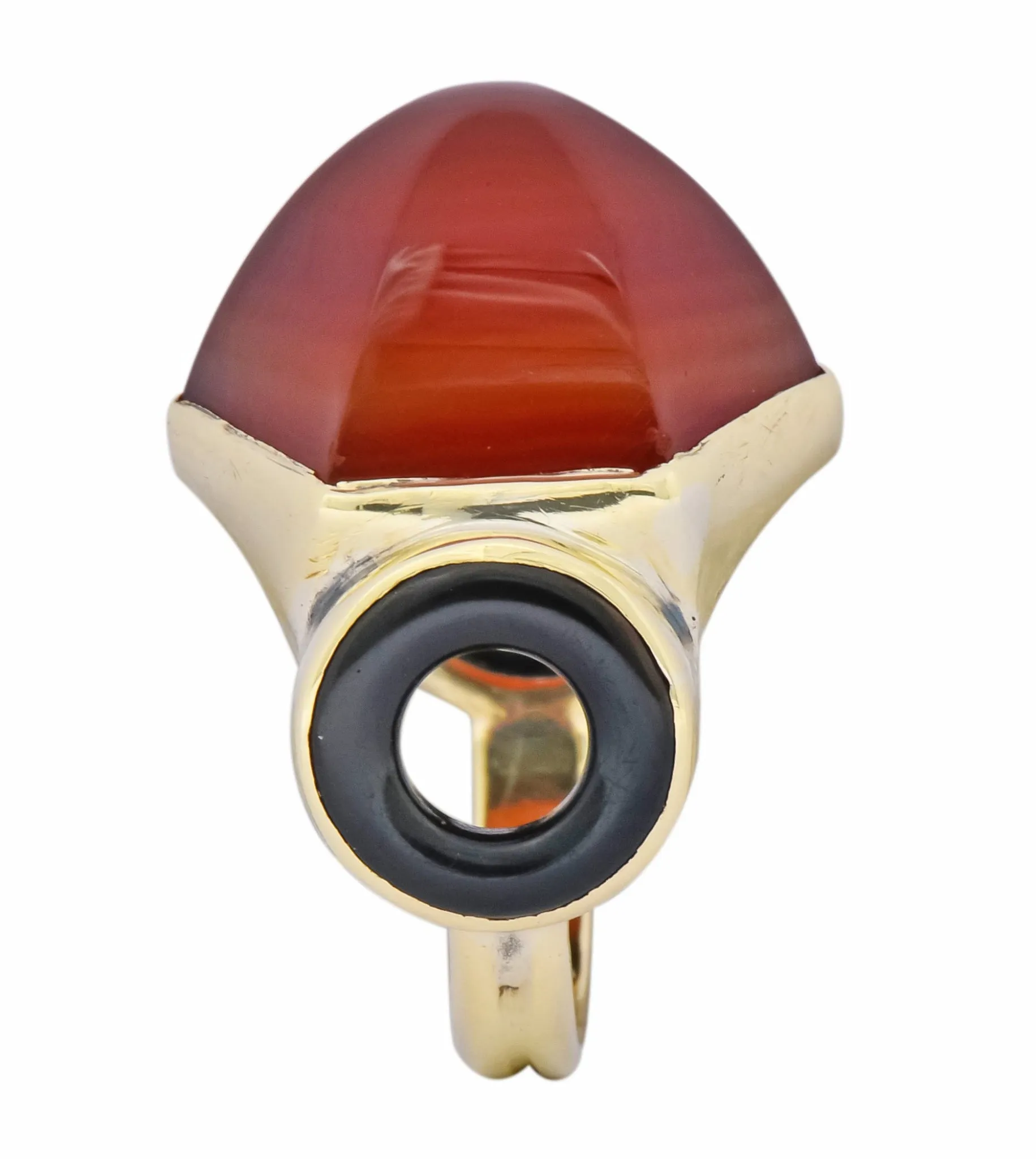 Walter Lampl Art Deco Carnelian Onyx 14 Karat Gold Cocktail Ring Circa 1930's