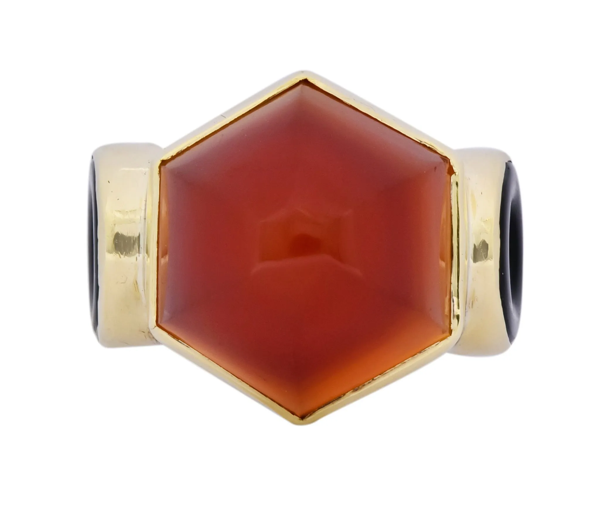 Walter Lampl Art Deco Carnelian Onyx 14 Karat Gold Cocktail Ring Circa 1930's
