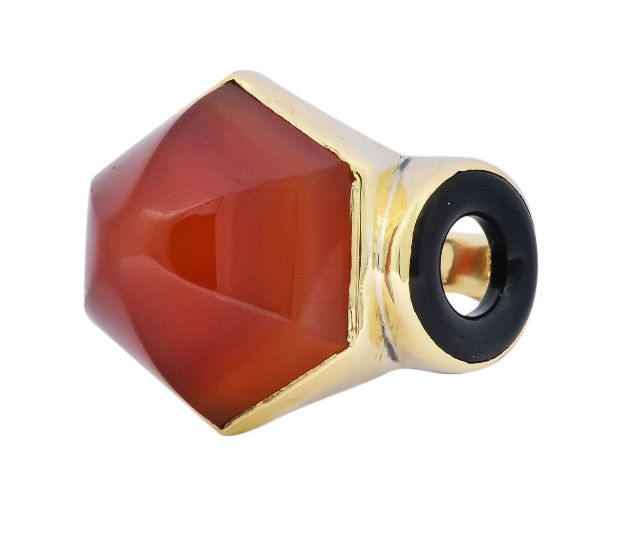 Walter Lampl Art Deco Carnelian Onyx 14 Karat Gold Cocktail Ring Circa 1930's