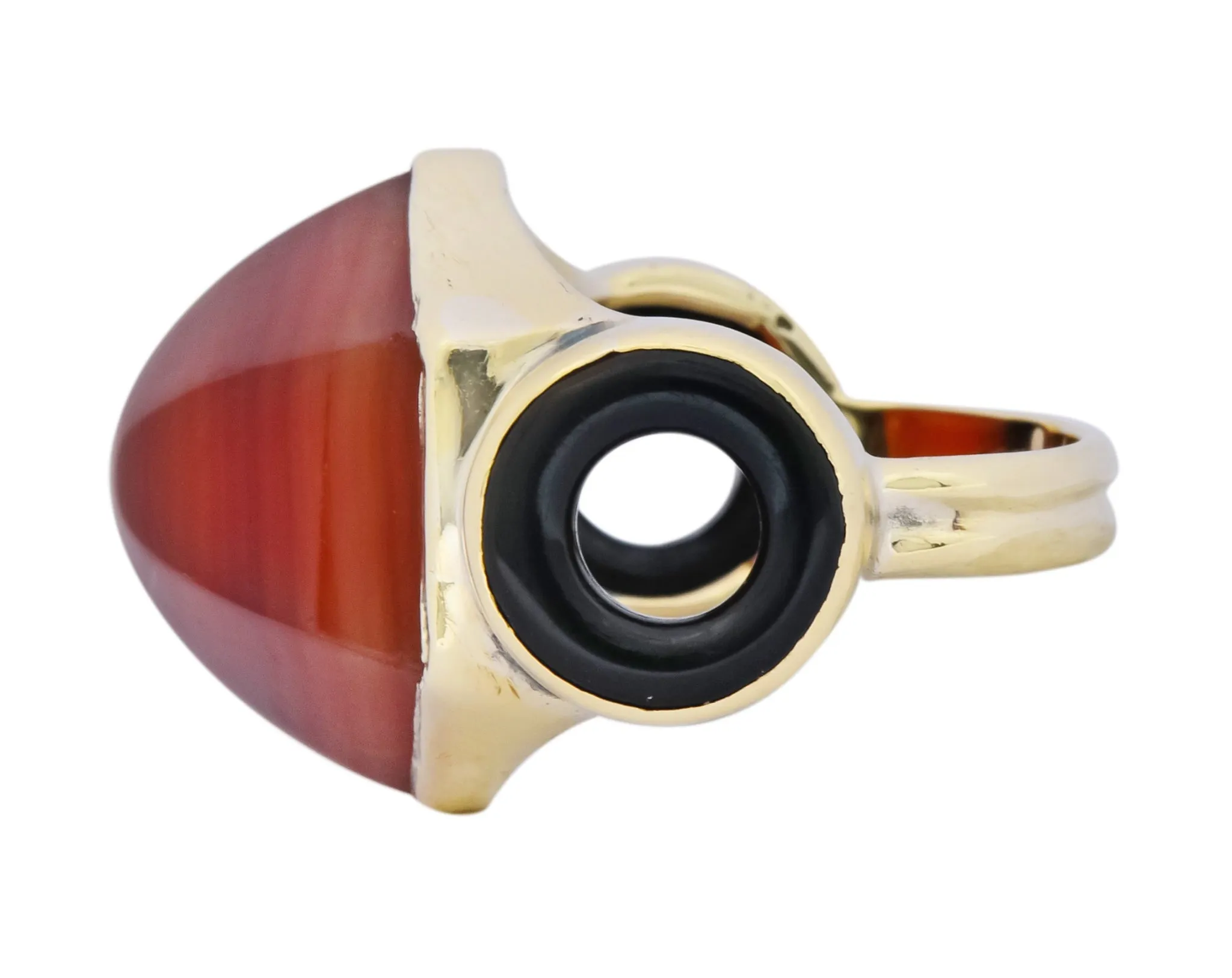 Walter Lampl Art Deco Carnelian Onyx 14 Karat Gold Cocktail Ring Circa 1930's
