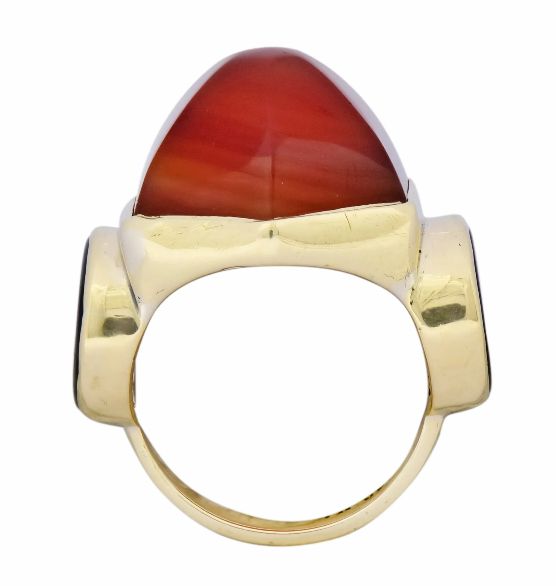 Walter Lampl Art Deco Carnelian Onyx 14 Karat Gold Cocktail Ring Circa 1930's