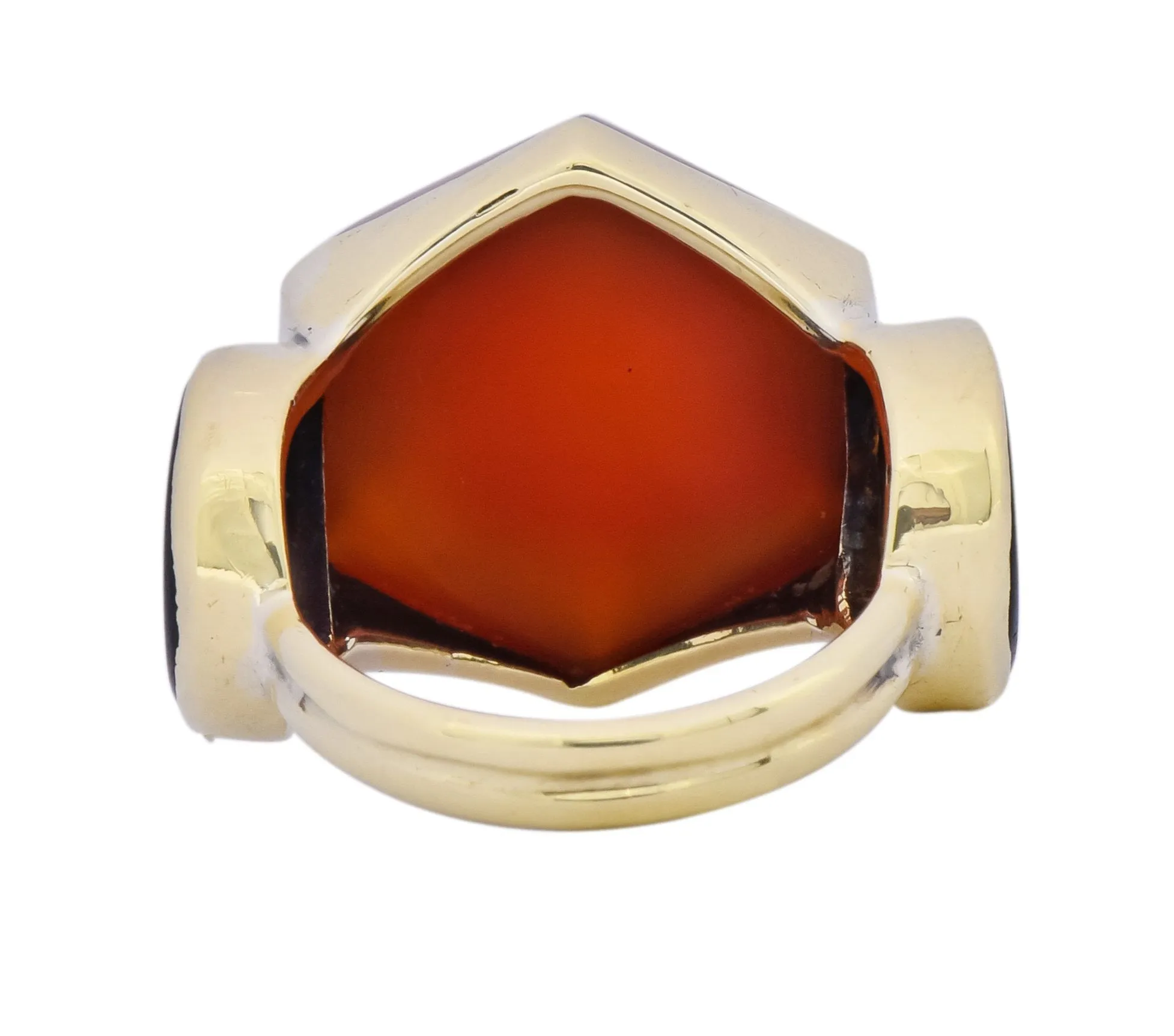 Walter Lampl Art Deco Carnelian Onyx 14 Karat Gold Cocktail Ring Circa 1930's