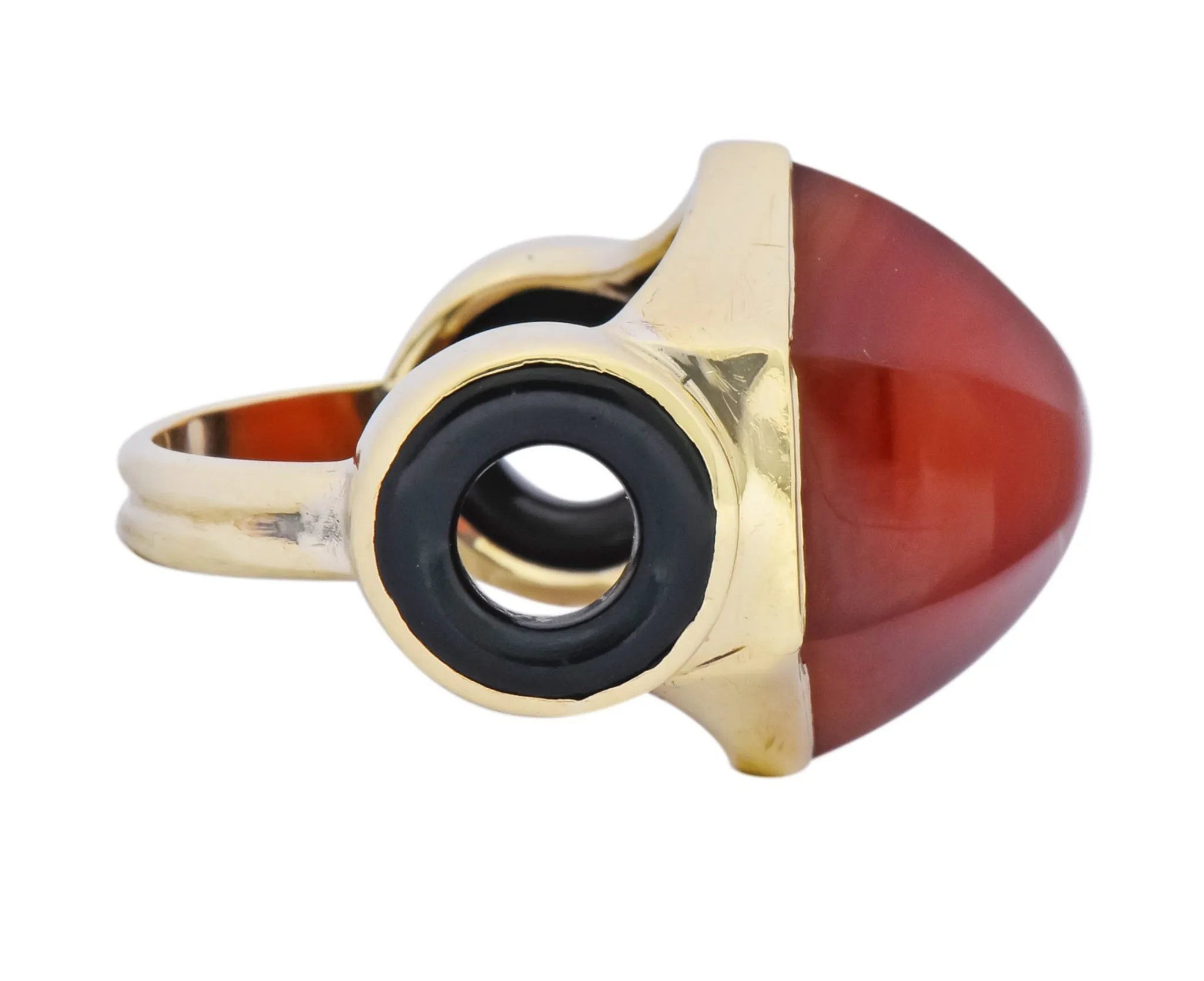 Walter Lampl Art Deco Carnelian Onyx 14 Karat Gold Cocktail Ring Circa 1930's