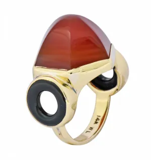 Walter Lampl Art Deco Carnelian Onyx 14 Karat Gold Cocktail Ring Circa 1930's