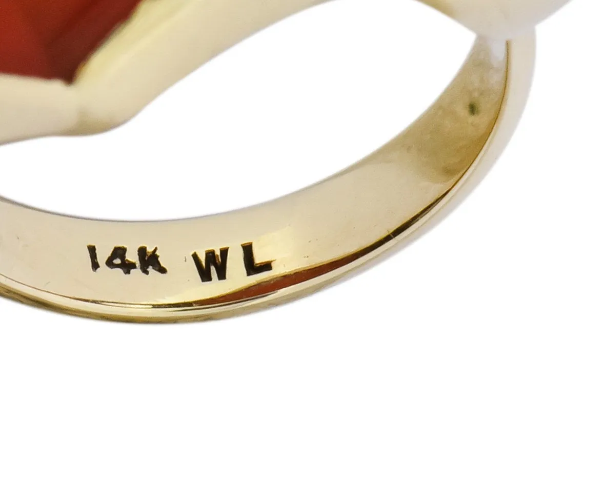 Walter Lampl Art Deco Carnelian Onyx 14 Karat Gold Cocktail Ring Circa 1930's