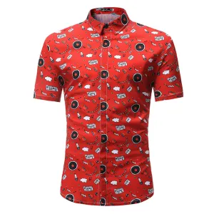 White Floral Mens Short Sleeve Button up Shirts - Tailored Slim Fit Cotton Dress Shirts