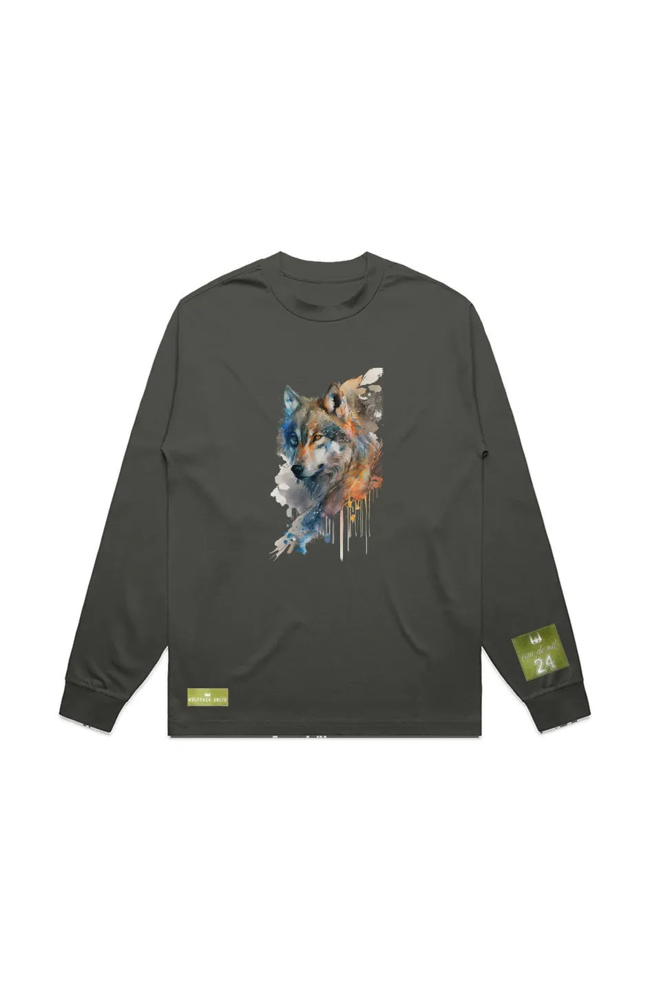 WOLFPACK UNLTD L/S GRAPHIC TEE | BLUE PALE MOON |CYPRESS OLIVE GREEN