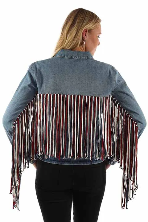 Women's Honey Creek Jacket Collection: Denim Fringe Red White Blue