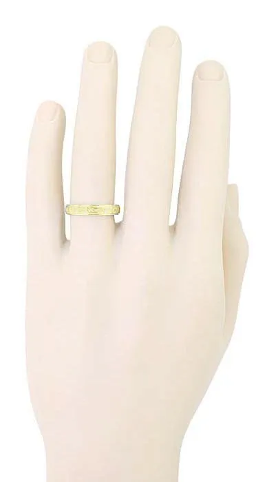 Yellow Gold 1930's Art Deco Men's Floral Grooved Wedding Band - 5mm Wide
