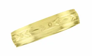 Yellow Gold 1930's Art Deco Men's Floral Grooved Wedding Band - 5mm Wide